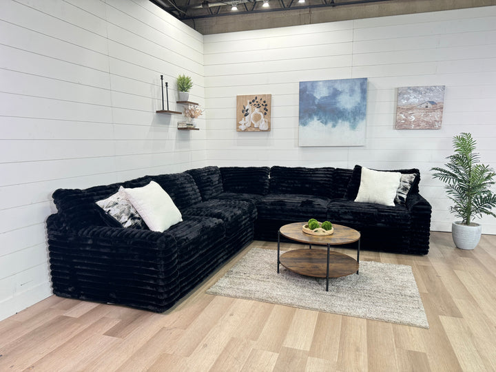 Julia Oversized L Shape Black Corduroy Sectional
