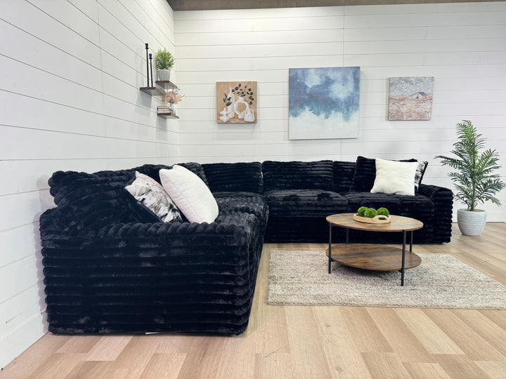 Julia Oversized L Shape Black Corduroy Sectional