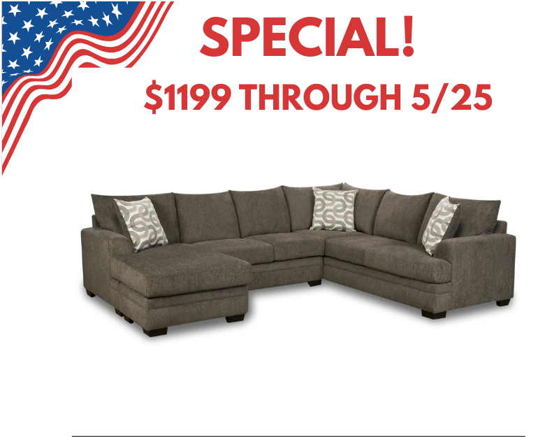 🇺🇸SPECIAL! Bailey Charcoal U Shape Reversible Chaise Sectional