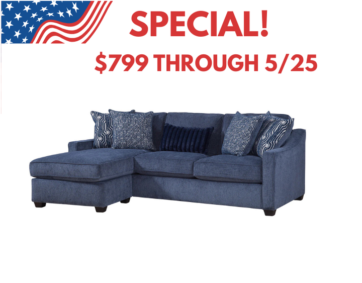 Michigan Blue Sectional Sofa Reversible Chaise