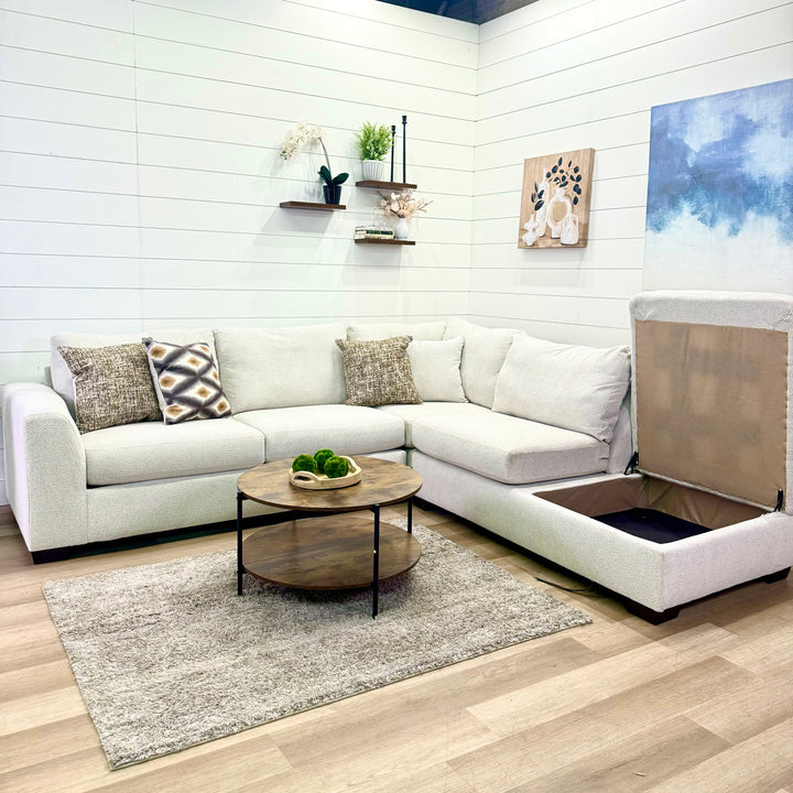 Sierra Creme L Shaped Chaise Sectional with Storage