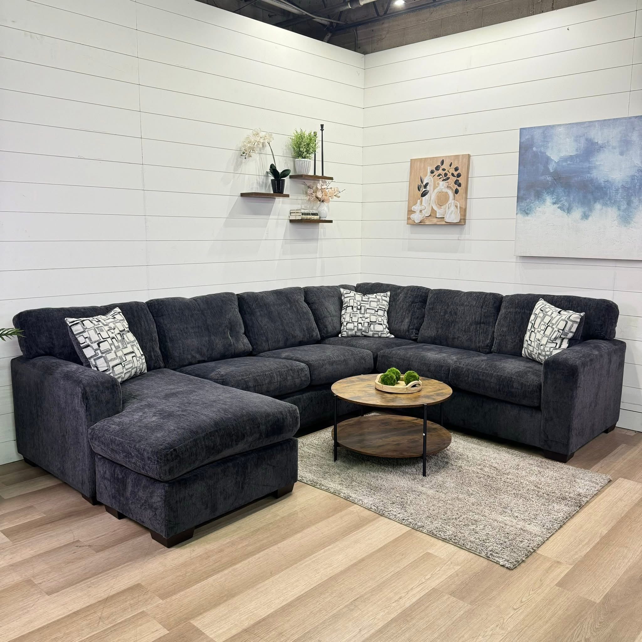 Rowan Charcoal U-Shaped Sectional with Chaise