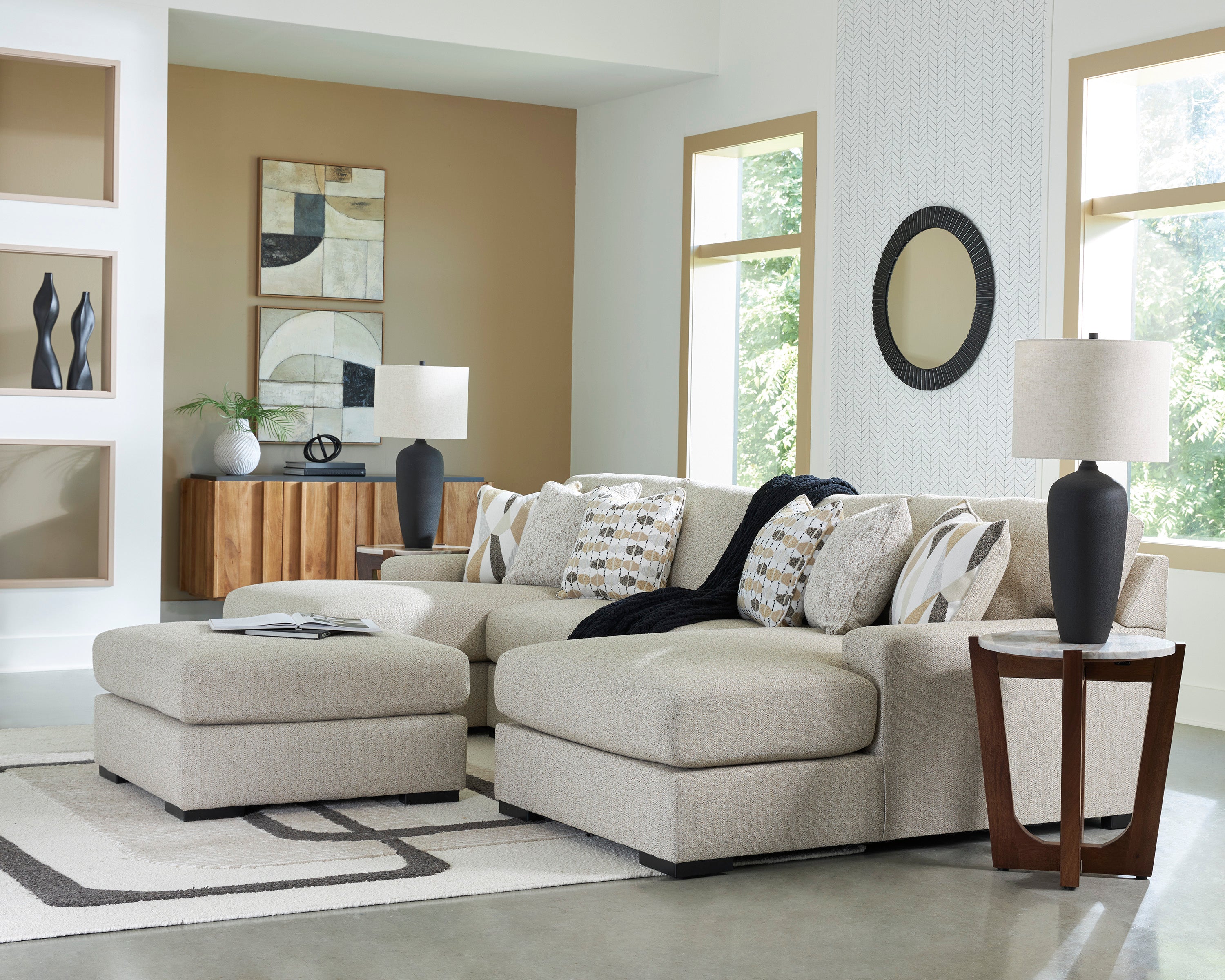Aria Modular Sectional Dual Chaise In Pebble (Customizable)