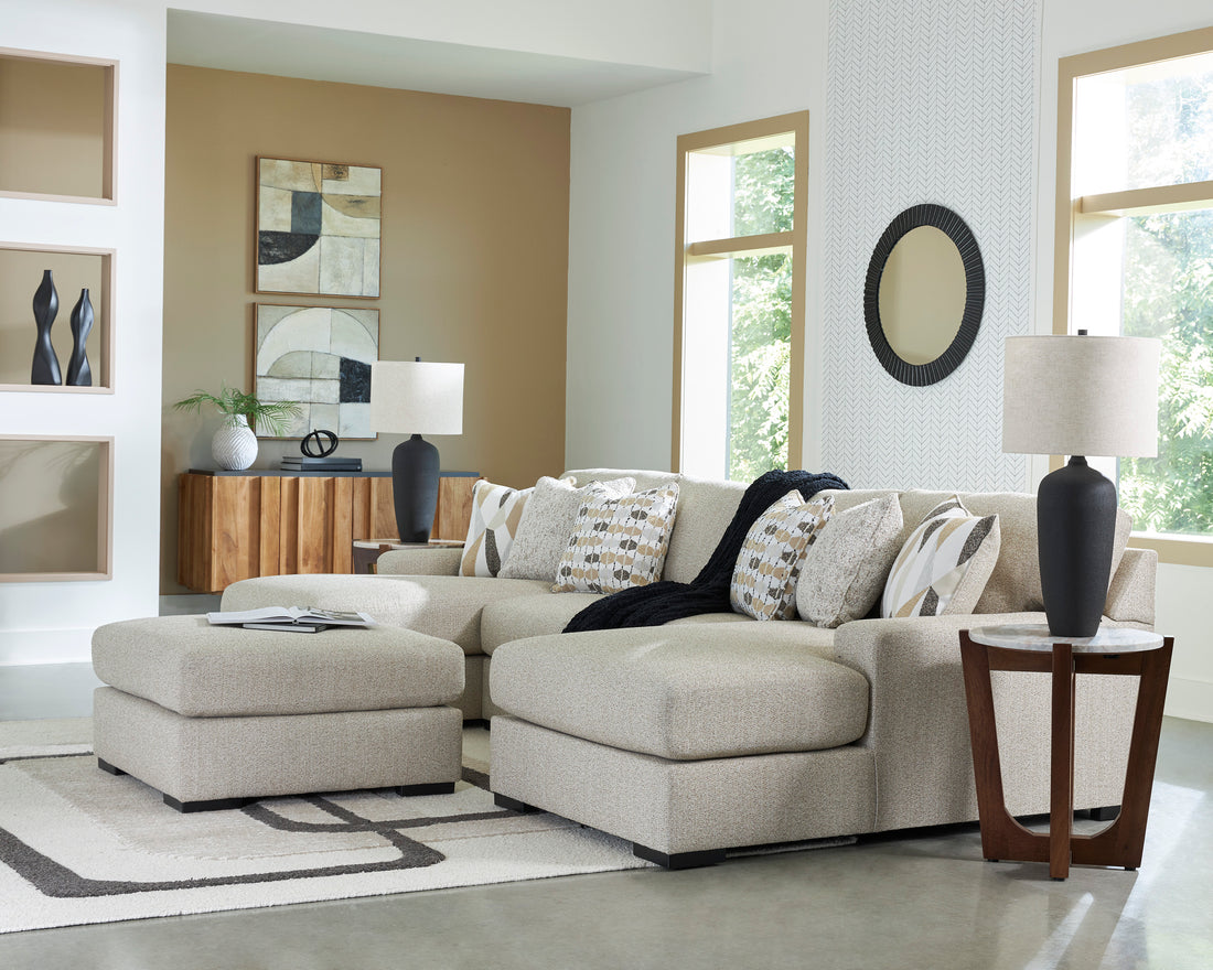 Aria Modular Sectional Dual Chaise In Pebble (Customizable)
