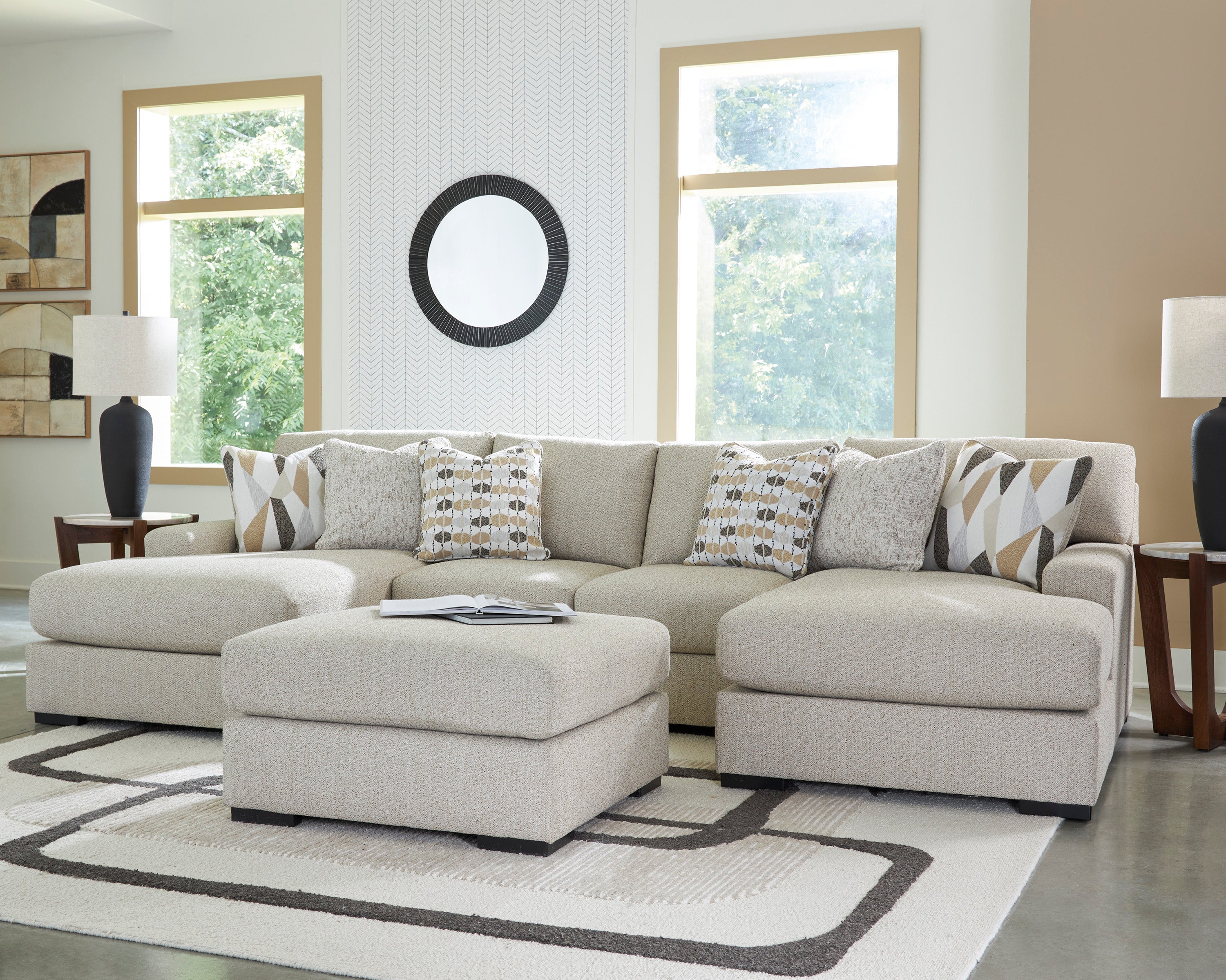 Aria Modular Sectional Dual Chaise In Pebble (Customizable)