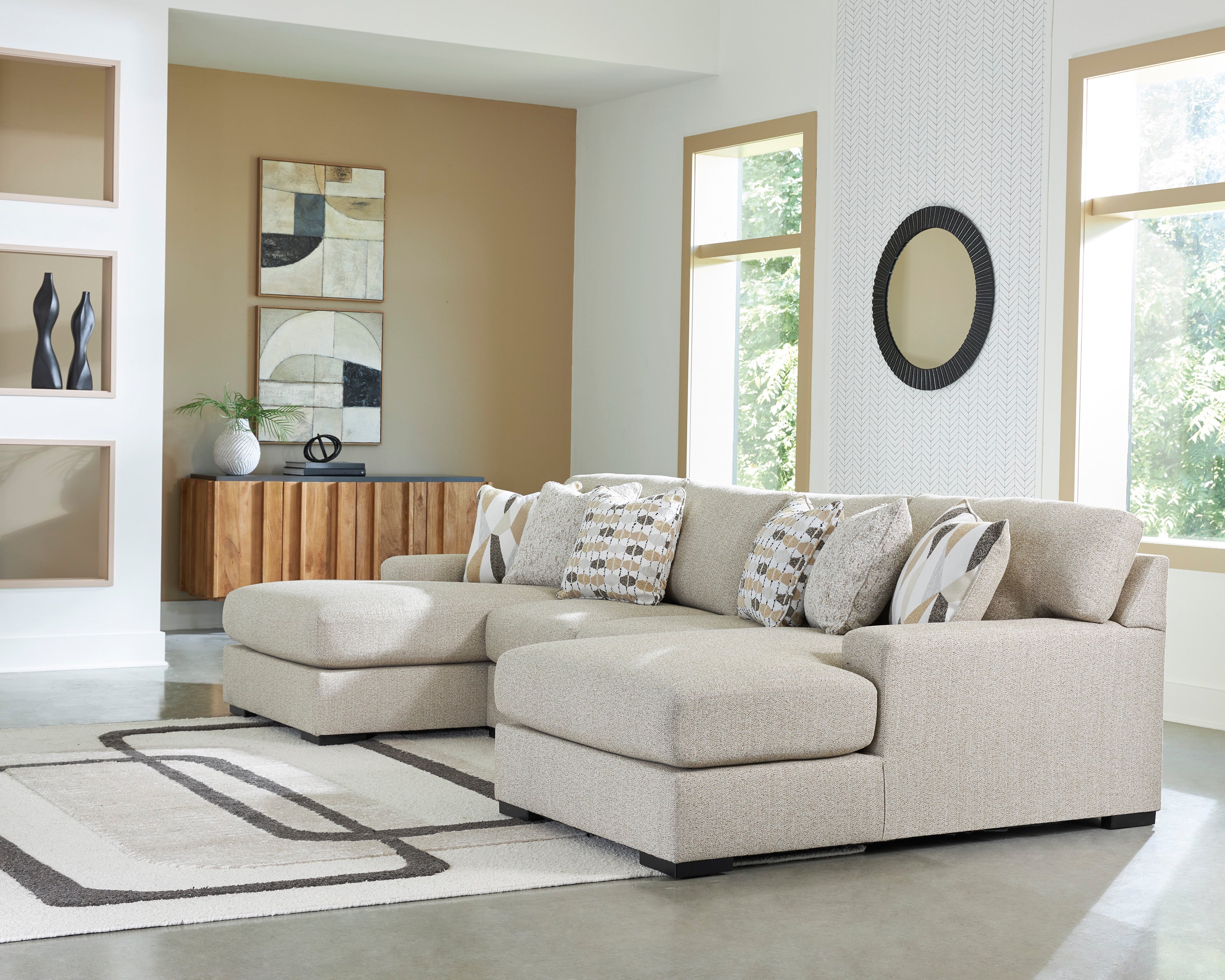 Aria Modular Sectional Dual Chaise In Pebble (Customizable)