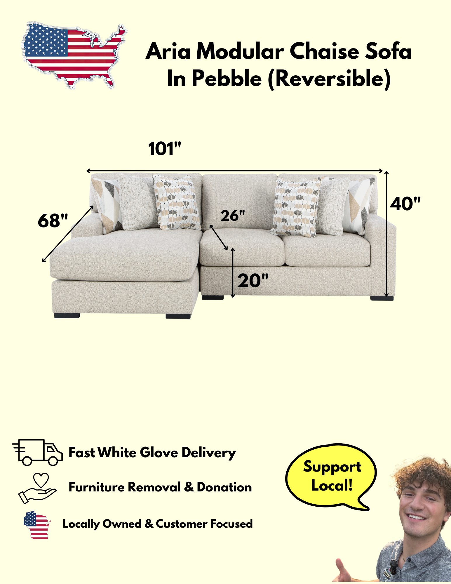 Aria Modular Sofa Chaise In Pebble Beige (Customizable)