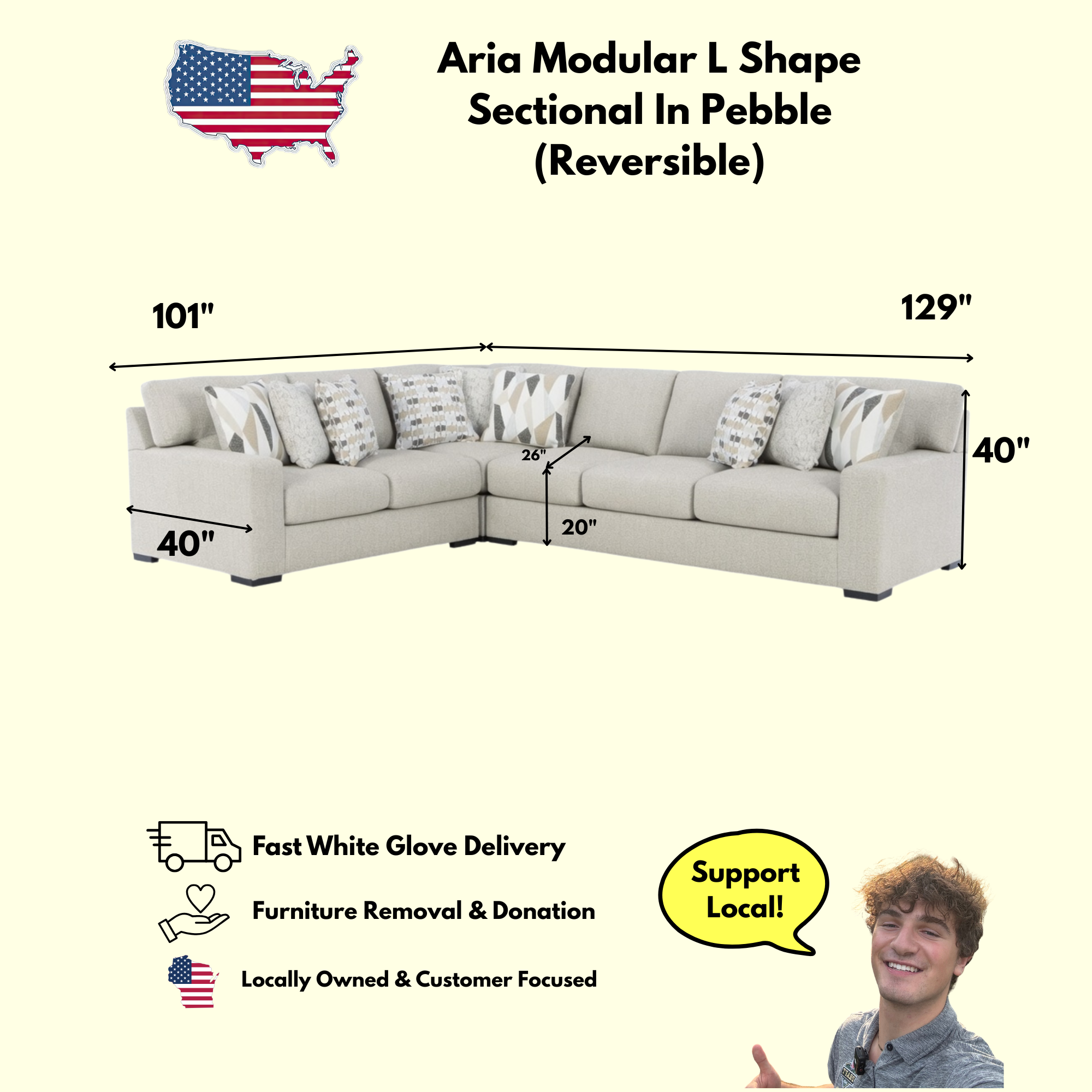 Aria Modular L Shape Sectional In Pebble (Customizable)