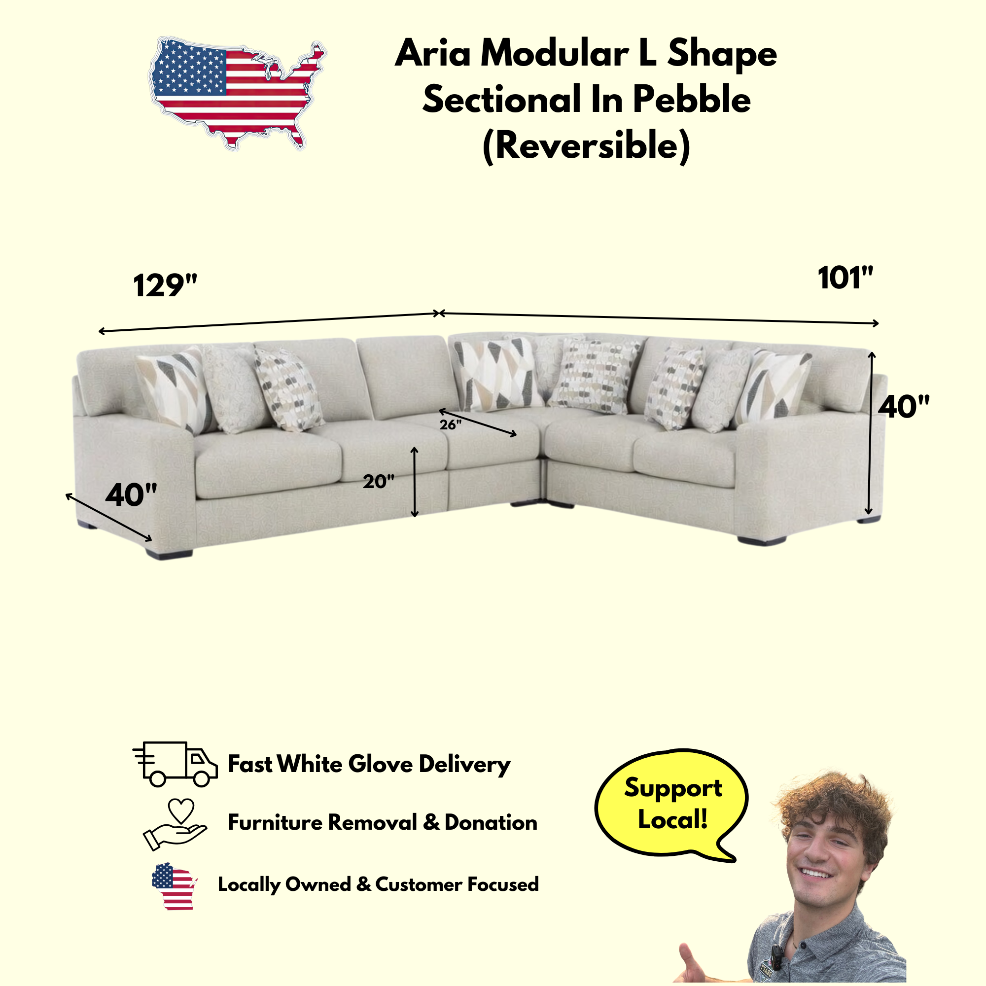 Aria Modular L Shape Sectional In Pebble (Customizable)
