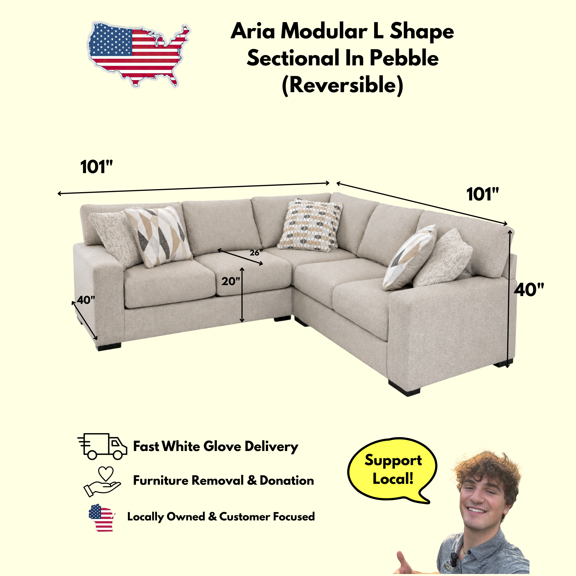 Aria Modular L Shape Sectional In Pebble (Customizable)