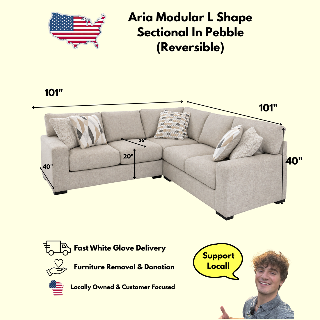 Aria Modular L Shape Sectional In Pebble (Customizable)