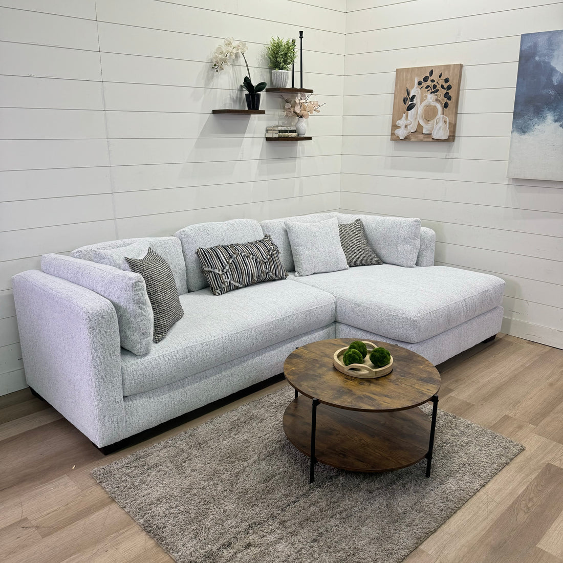 Bella Oversized Ivory Chaise Sectional with Ottoman