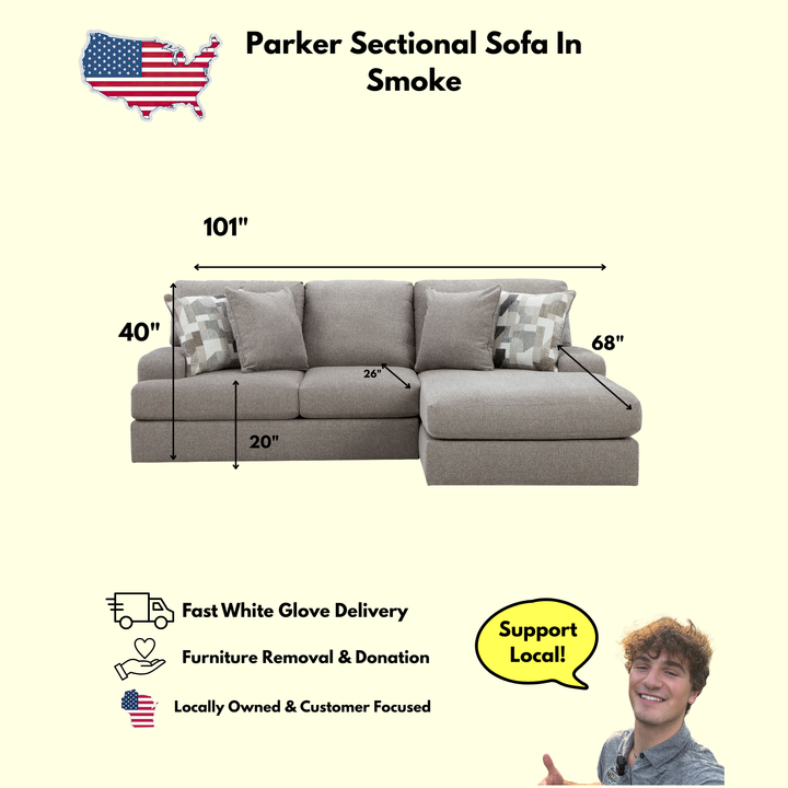 Parker Two Piece Chaise Sectional In Smoke (Reversible)