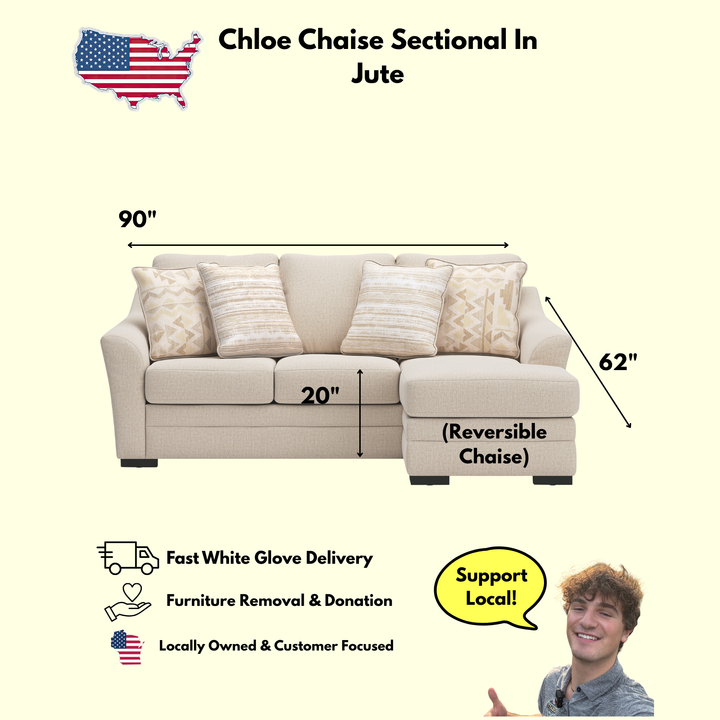 Chloe Sofa Chaise In Jute (Optional Queen Sleeper)