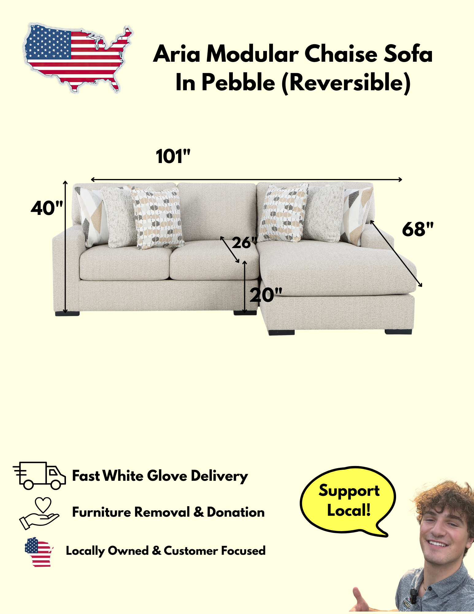 Aria Modular Sofa Chaise In Pebble Beige (Customizable)