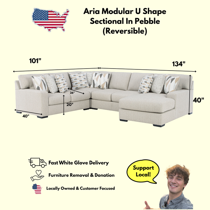 Aria Modular U Shape Sectional In Pebble (Customizable)