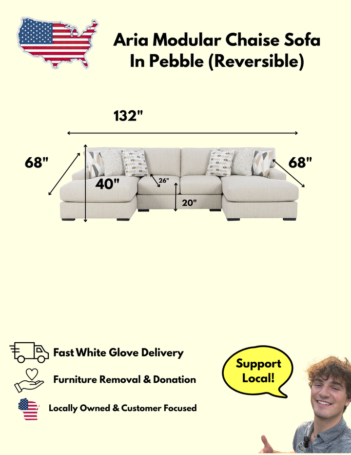 Aria Modular Sectional Dual Chaise In Pebble (Customizable)