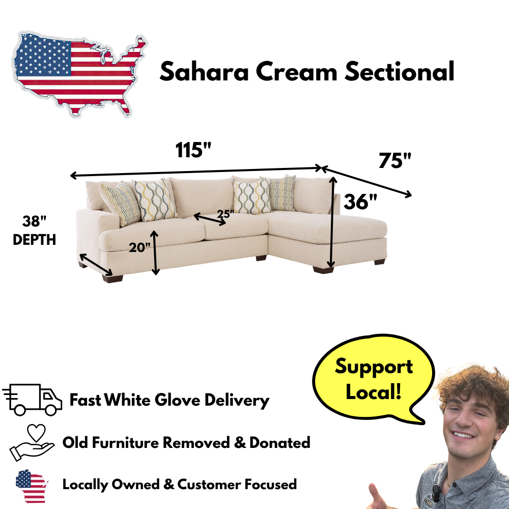 Sahara Cream Two Piece Chaise Sectional