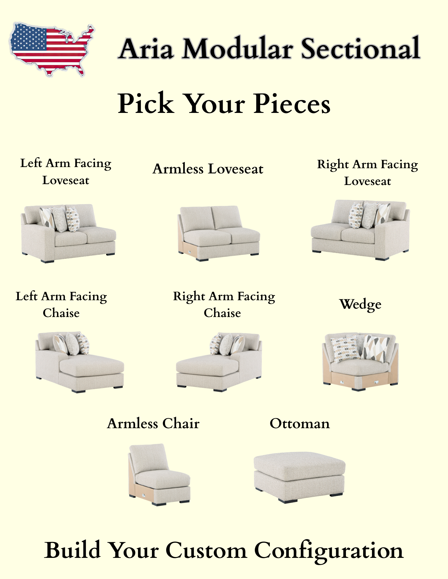 Aria Modular Sectional Dual Chaise In Pebble (Customizable)