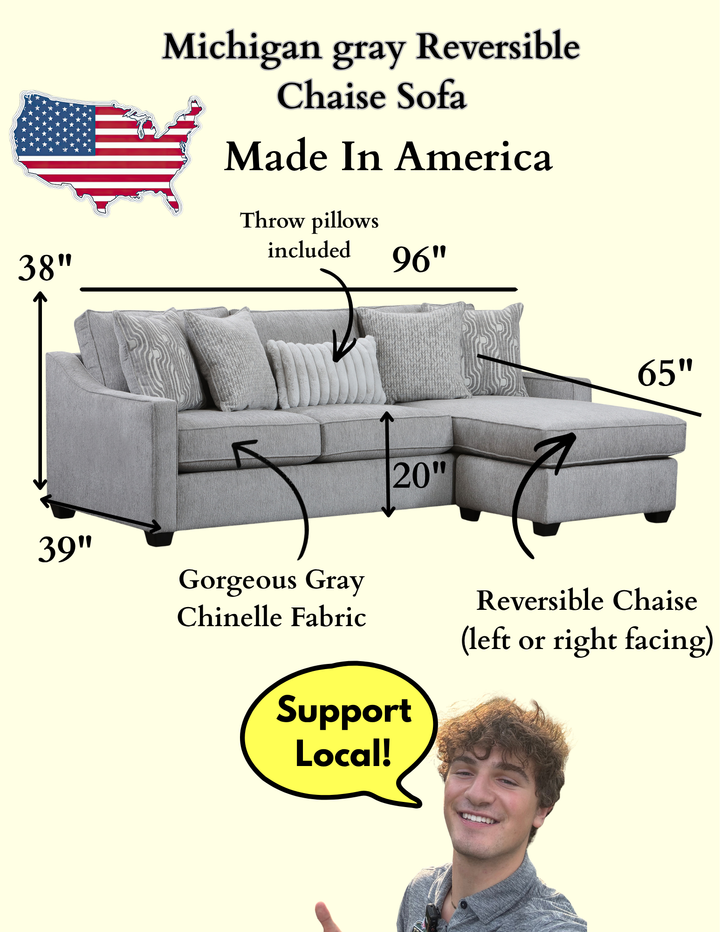 Michigan Gray Sectional Sofa (Reversible Chaise)