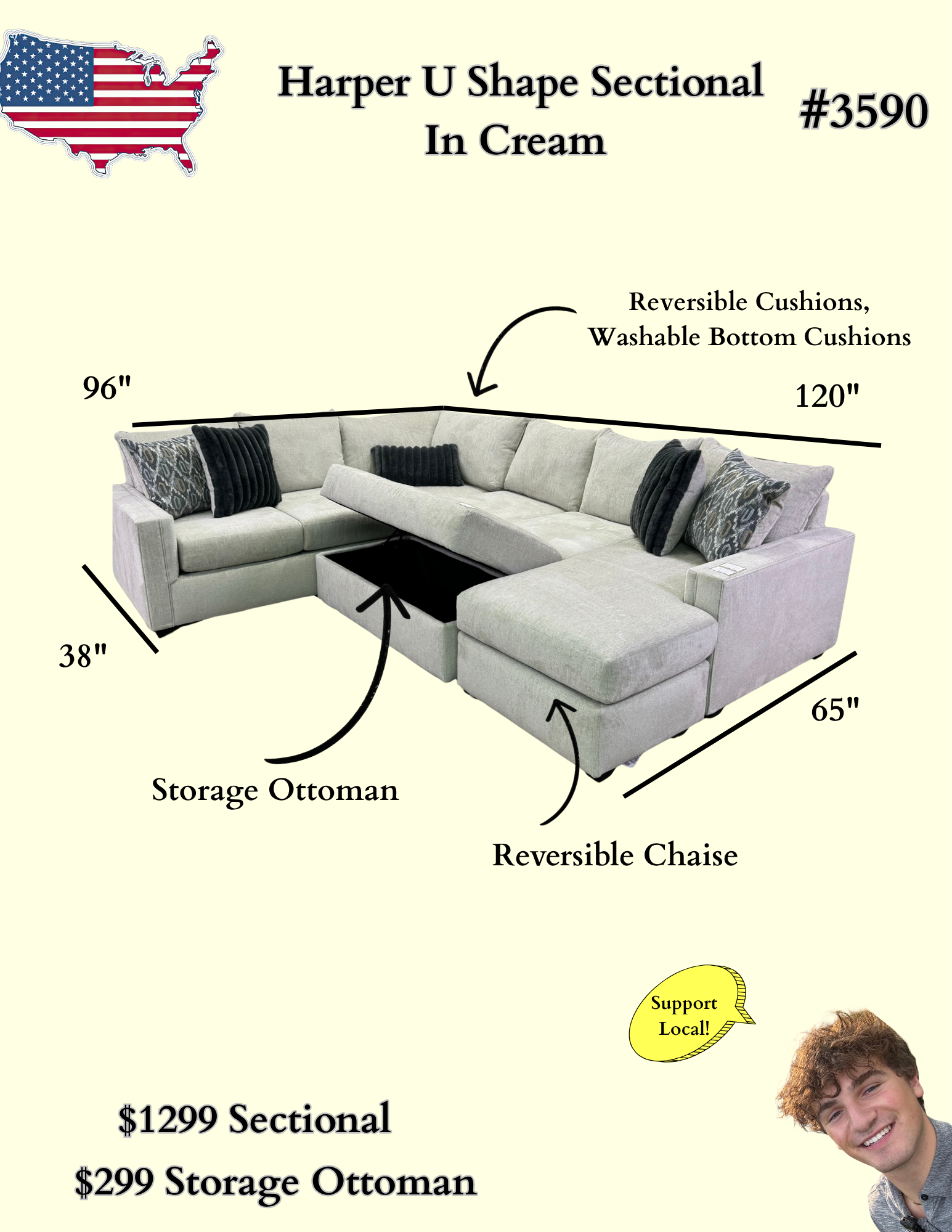 Harper U Shape Sectional Cream