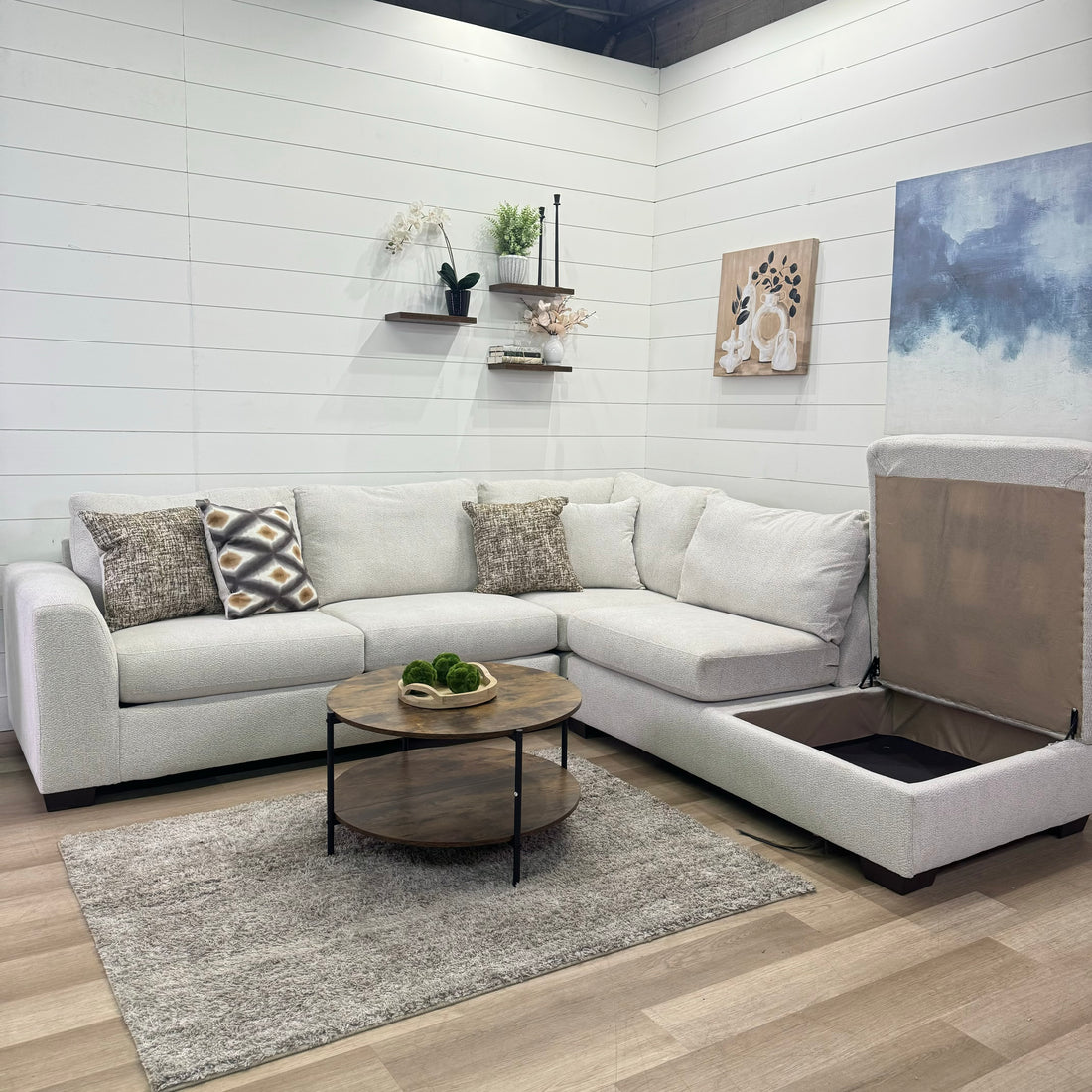 Sierra Creme L Shaped Chaise Sectional with Storage