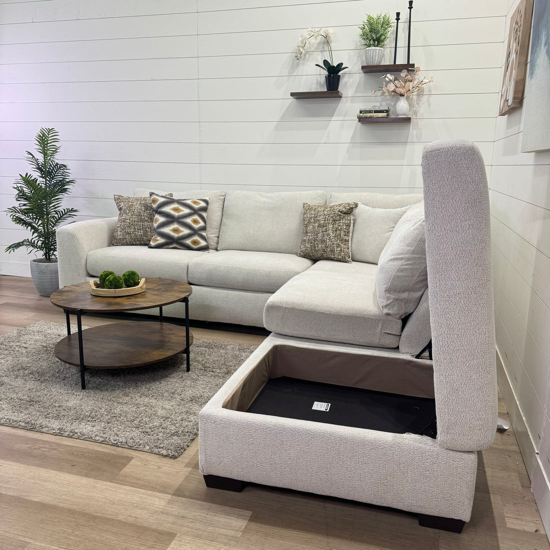 Sierra Creme L Shaped Chaise Sectional with Storage