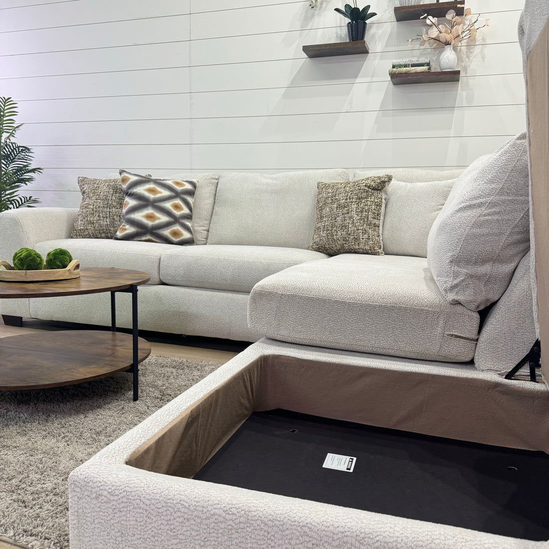 Sierra Creme L Shaped Chaise Sectional with Storage