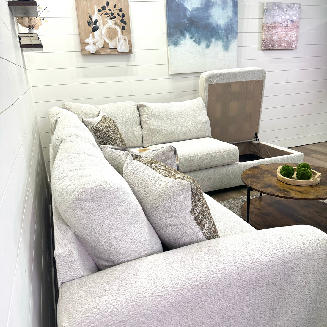 Sierra Creme L Shaped Chaise Sectional with Storage