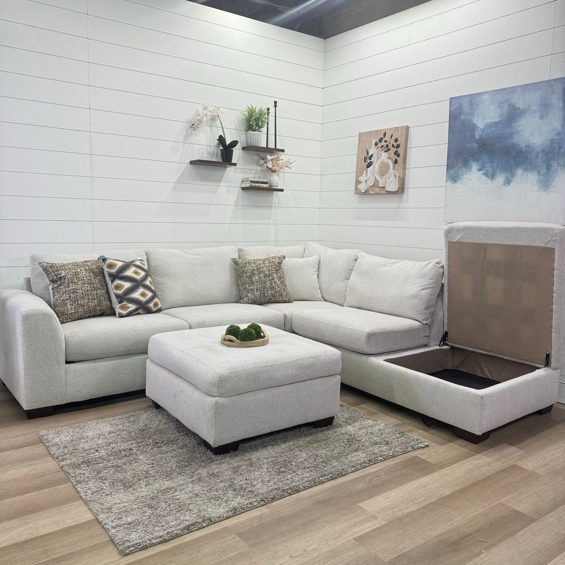 Sierra Creme L Shaped Chaise Sectional with Storage