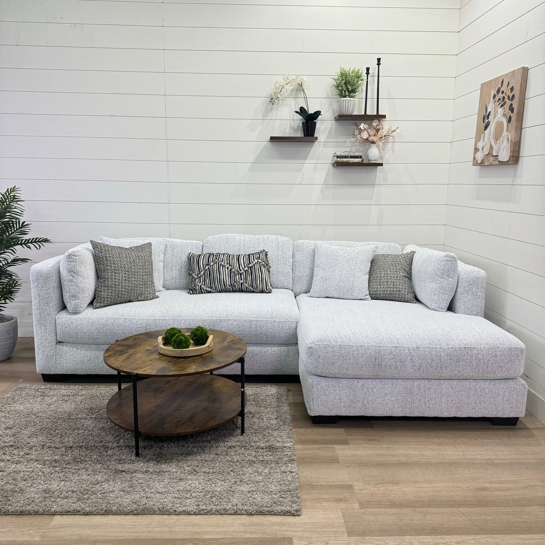 Bella Oversized Ivory Chaise Sectional with Ottoman