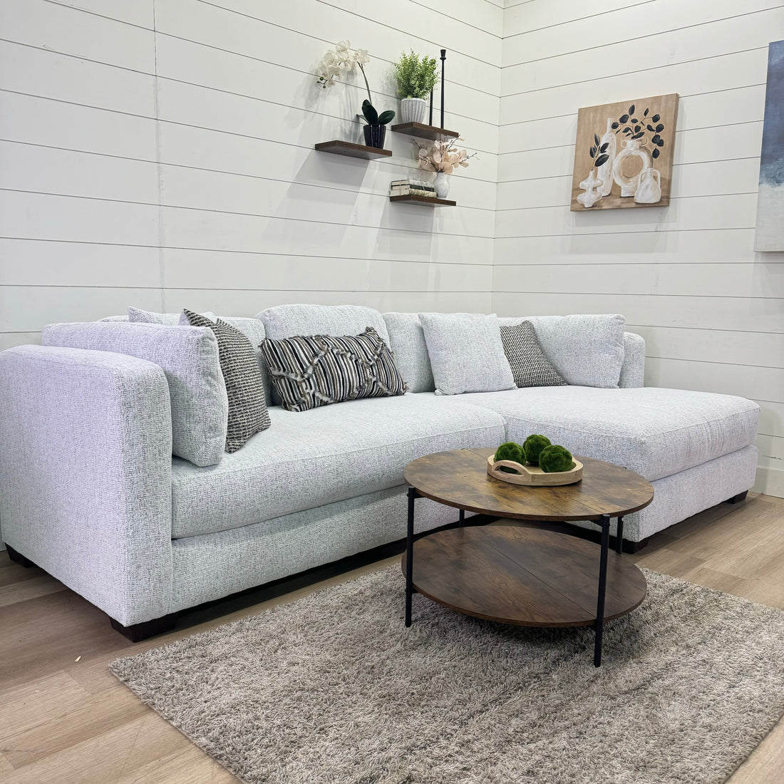 Bella Oversized Ivory Chaise Sectional with Ottoman