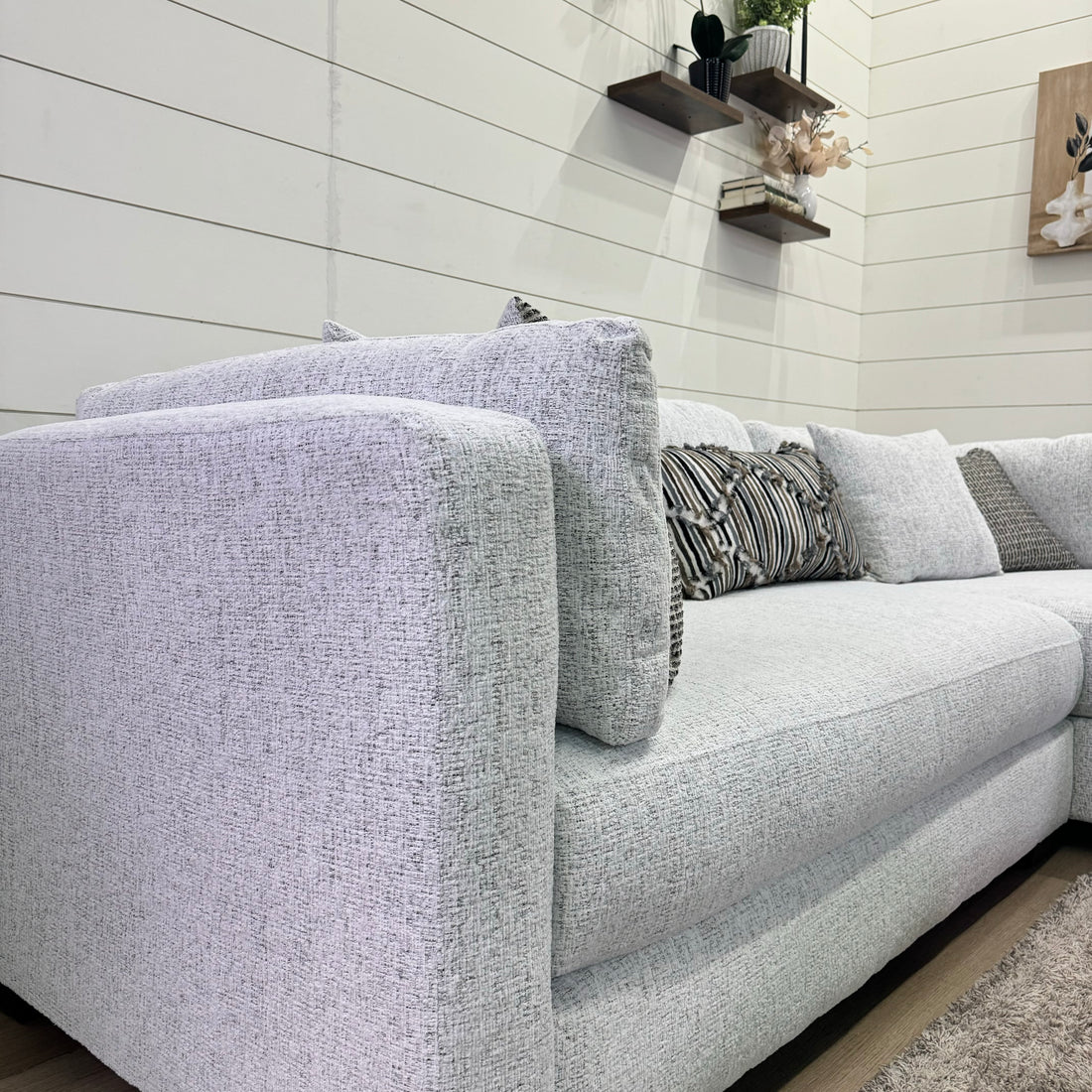 Bella Oversized Ivory Chaise Sectional with Ottoman