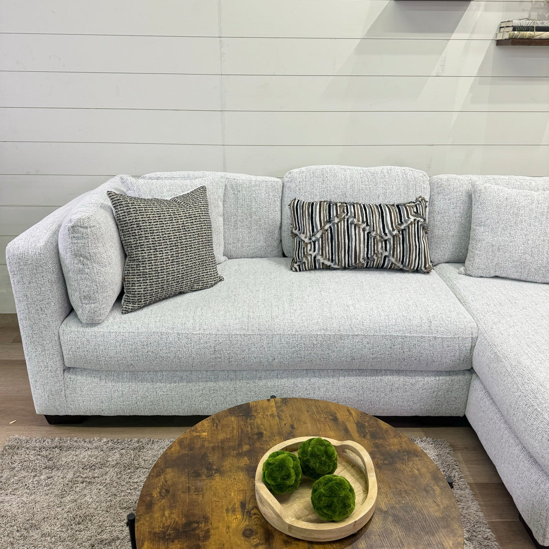 Bella Oversized Ivory Chaise Sectional with Ottoman