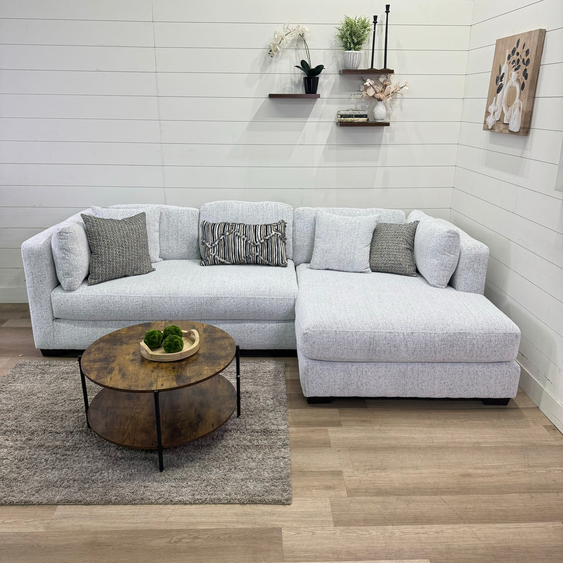 Bella Oversized Ivory Chaise Sectional with Ottoman
