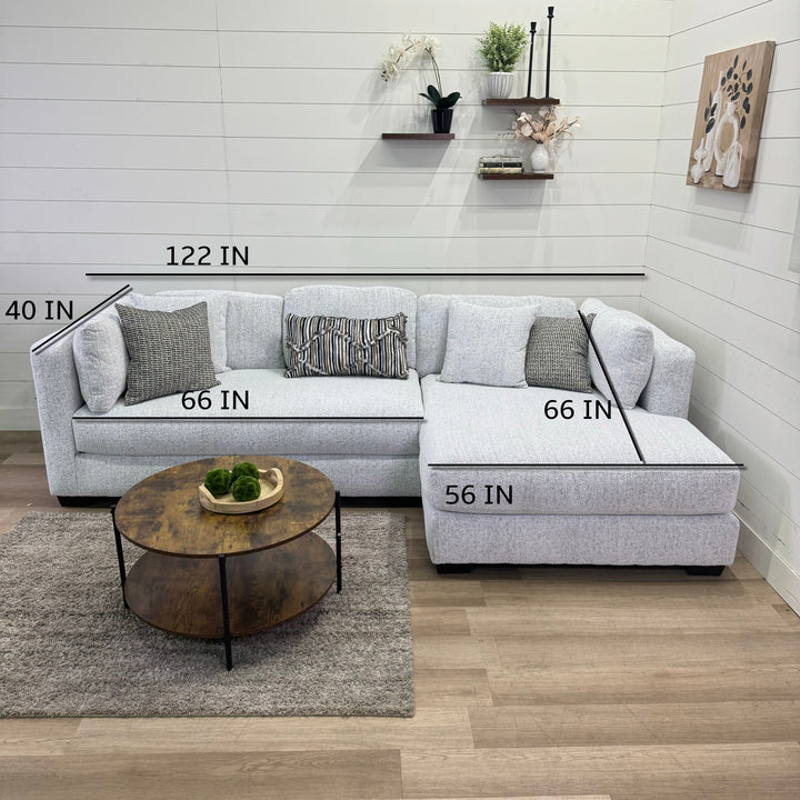 Bella Oversized Ivory Chaise Sectional with Ottoman