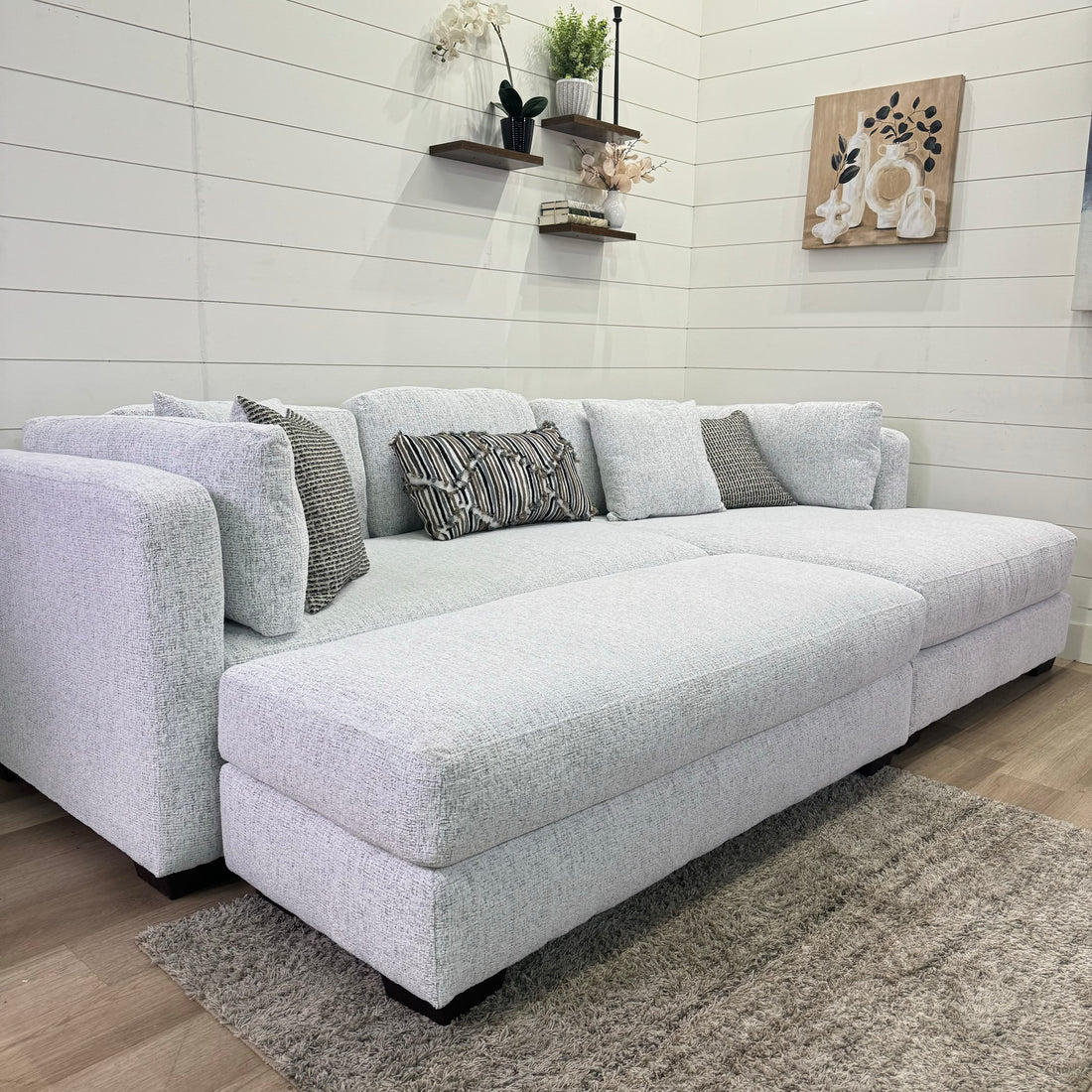 Bella Oversized Ivory Chaise Sectional with Ottoman