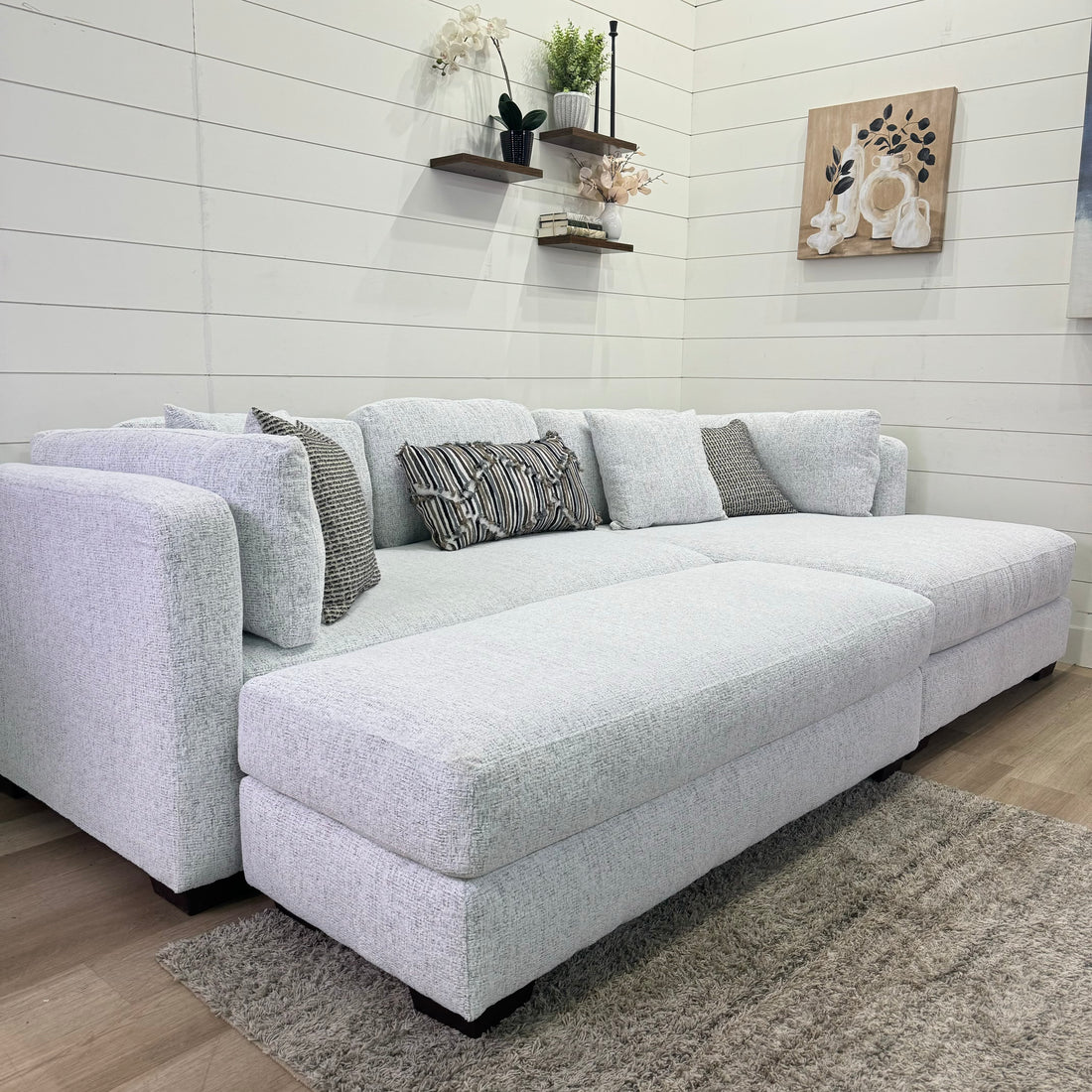 Bella Oversized Ivory Chaise Sectional with Ottoman