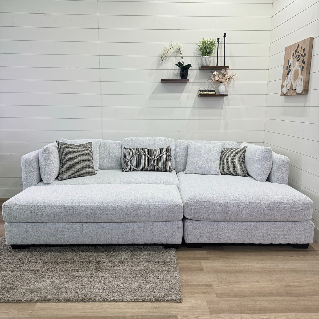 Bella Oversized Ivory Chaise Sectional with Ottoman