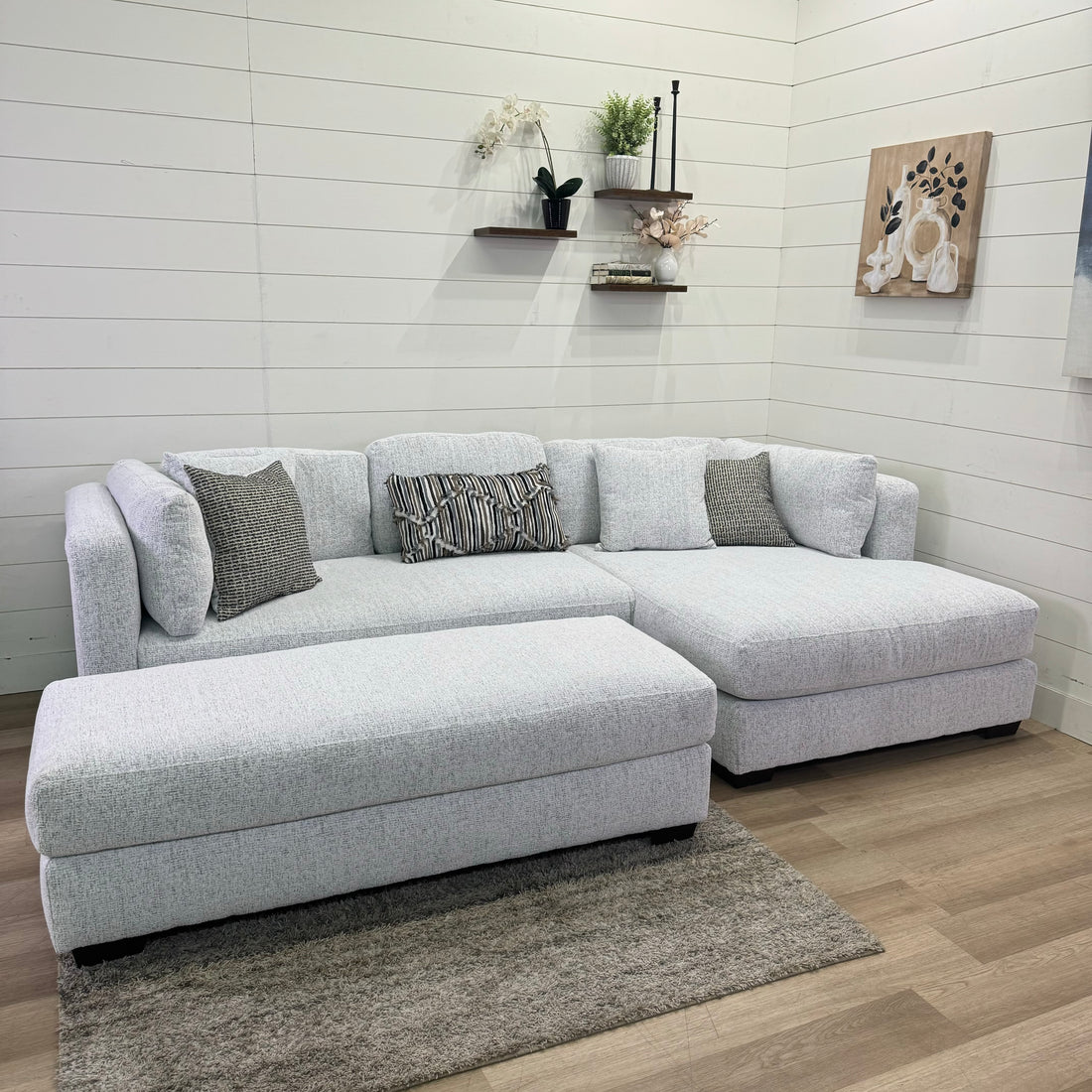 Bella Oversized Ivory Chaise Sectional with Ottoman