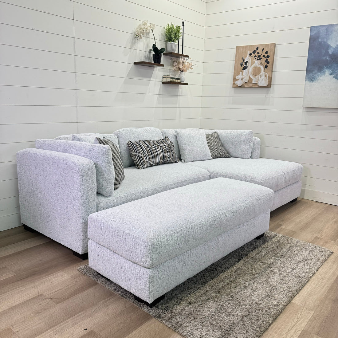 Bella Oversized Ivory Chaise Sectional with Ottoman