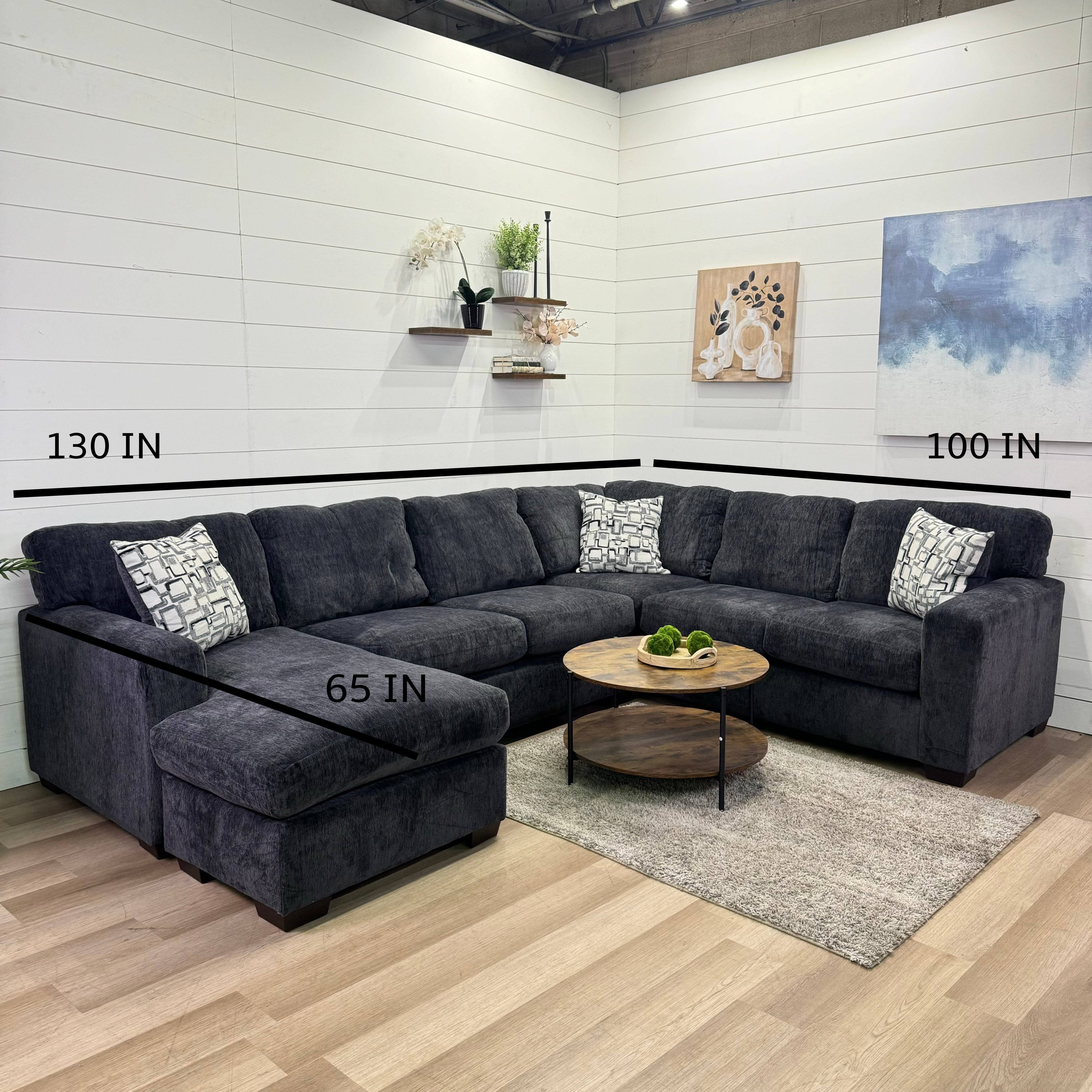 Rowan Charcoal U-Shaped Sectional with Chaise