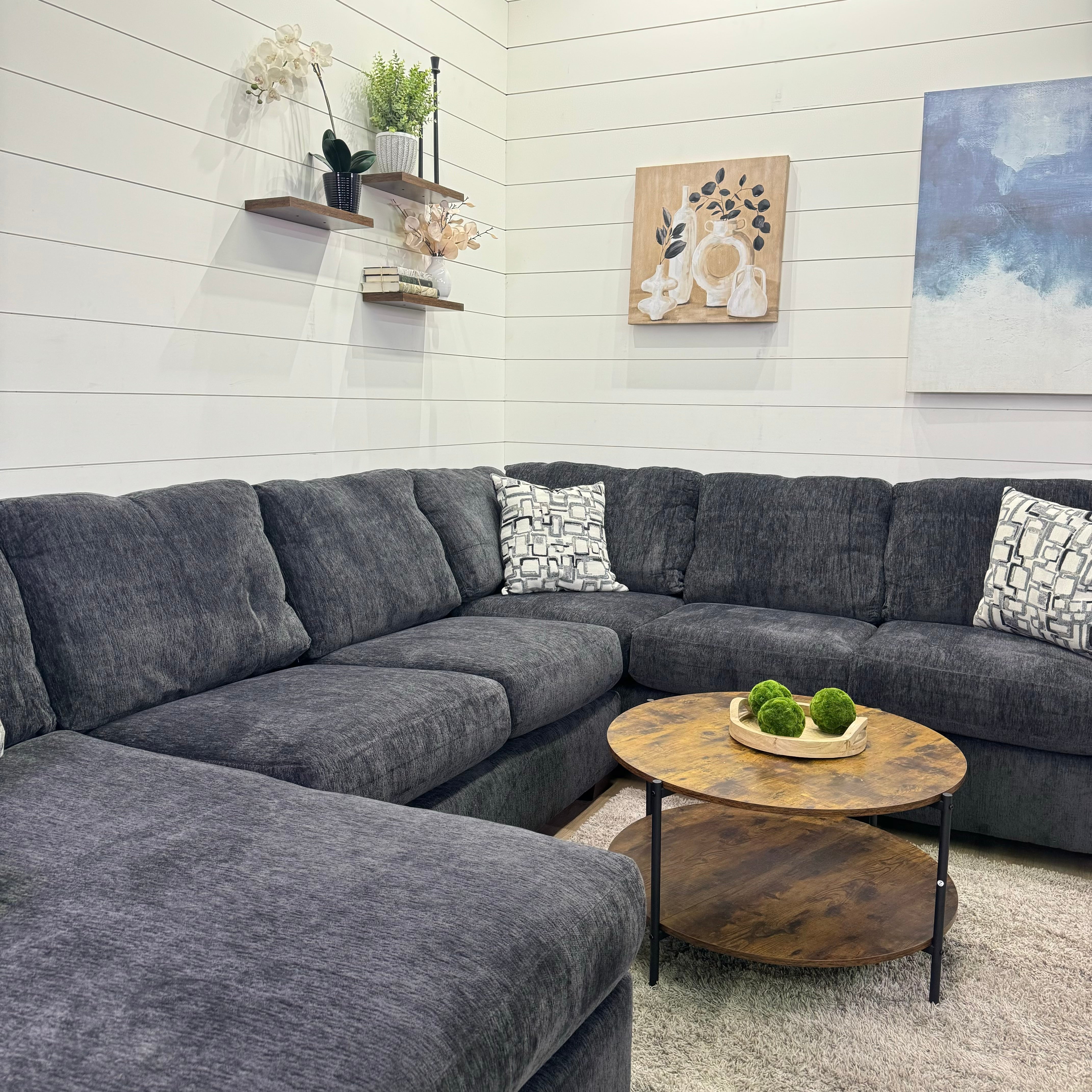 Rowan Charcoal U-Shaped Sectional with Chaise