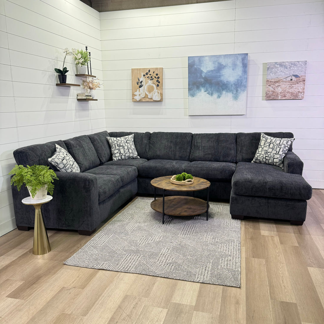 Rowan Charcoal U-Shaped Sectional with Chaise