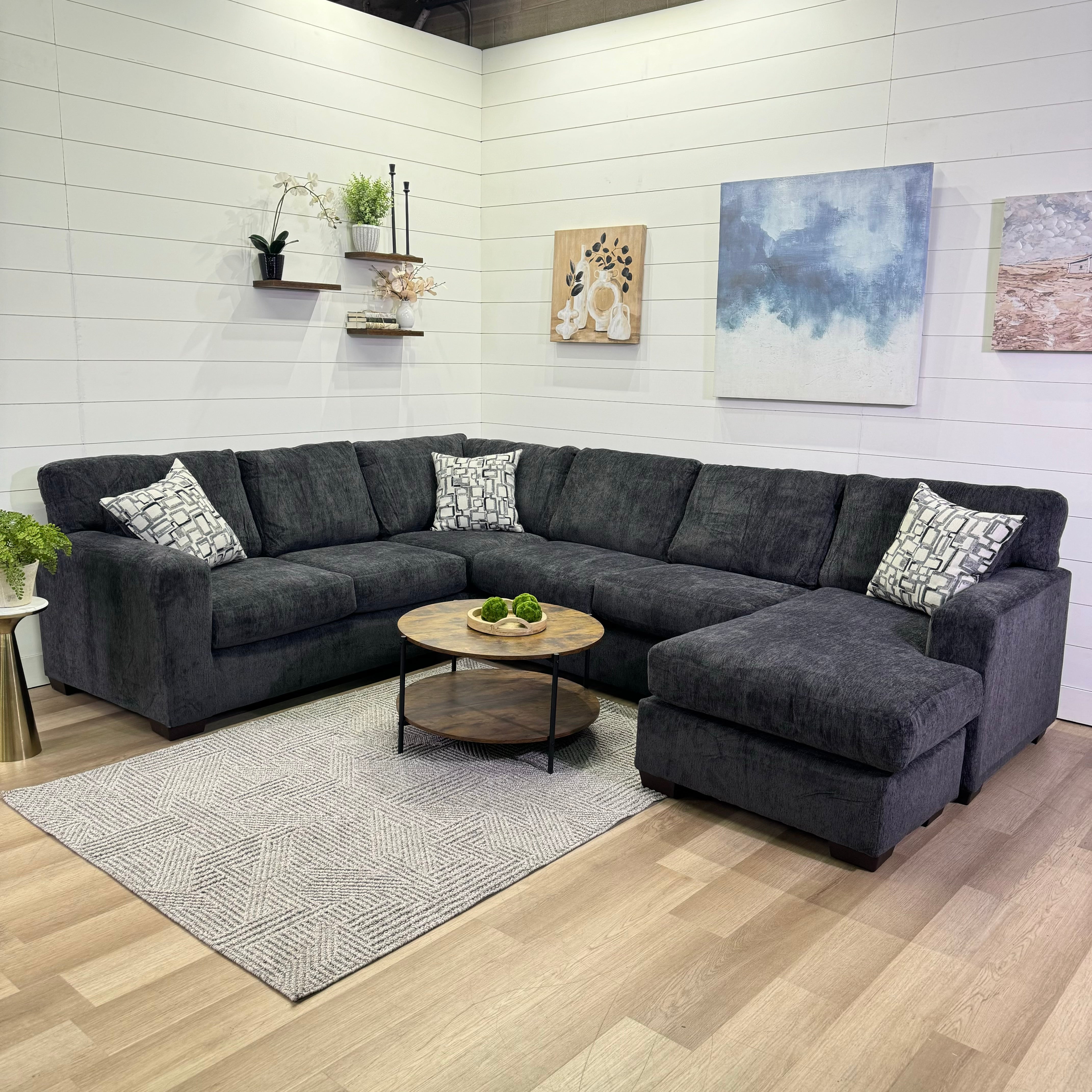Rowan Charcoal U-Shaped Sectional with Chaise