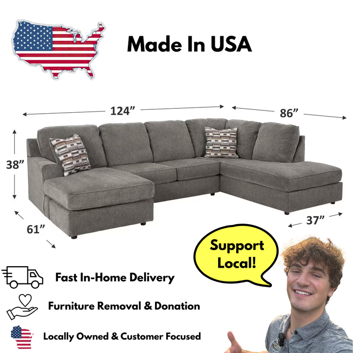 Hudson Double Chaise Sectional Sofa W/Ottoman
