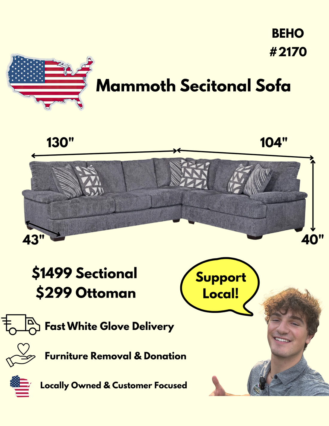 Mammoth Charcoal Sectional Sofa
