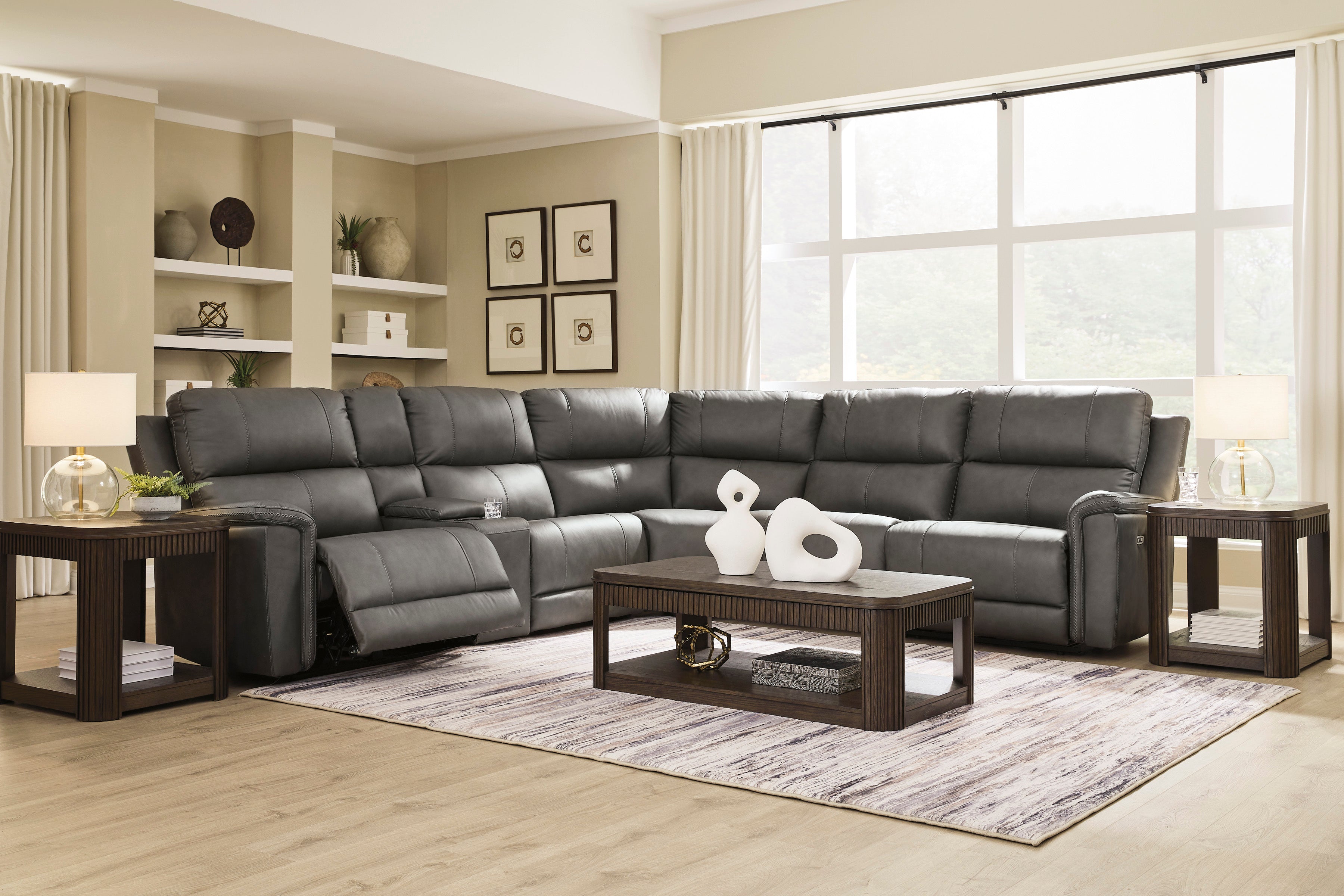 Maverick Modular Leather Reclining Sectional In Anchor (Customizable)