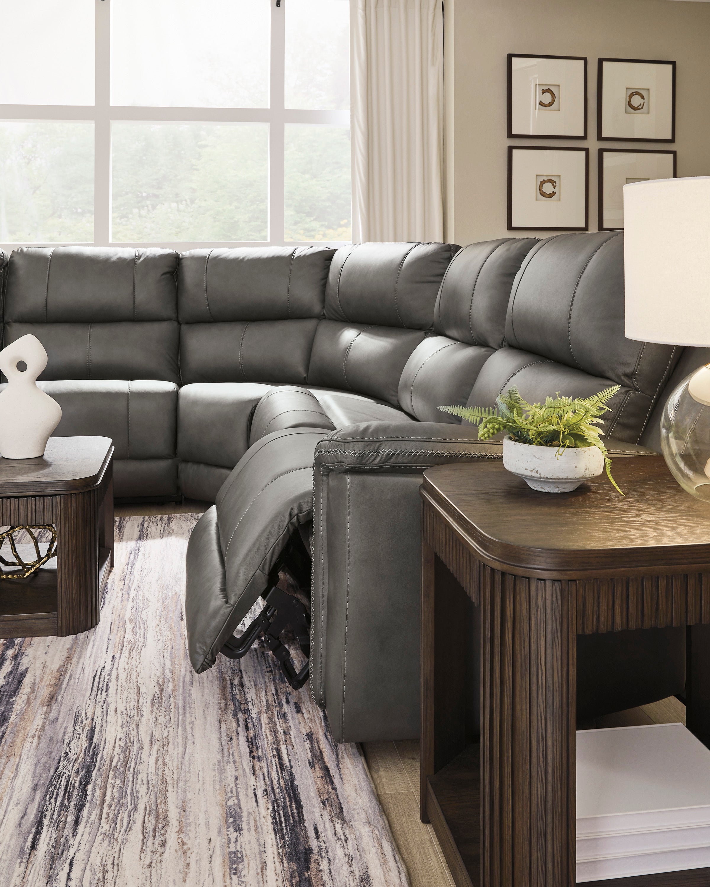 Maverick Modular Leather Reclining Sectional In Anchor (Customizable)