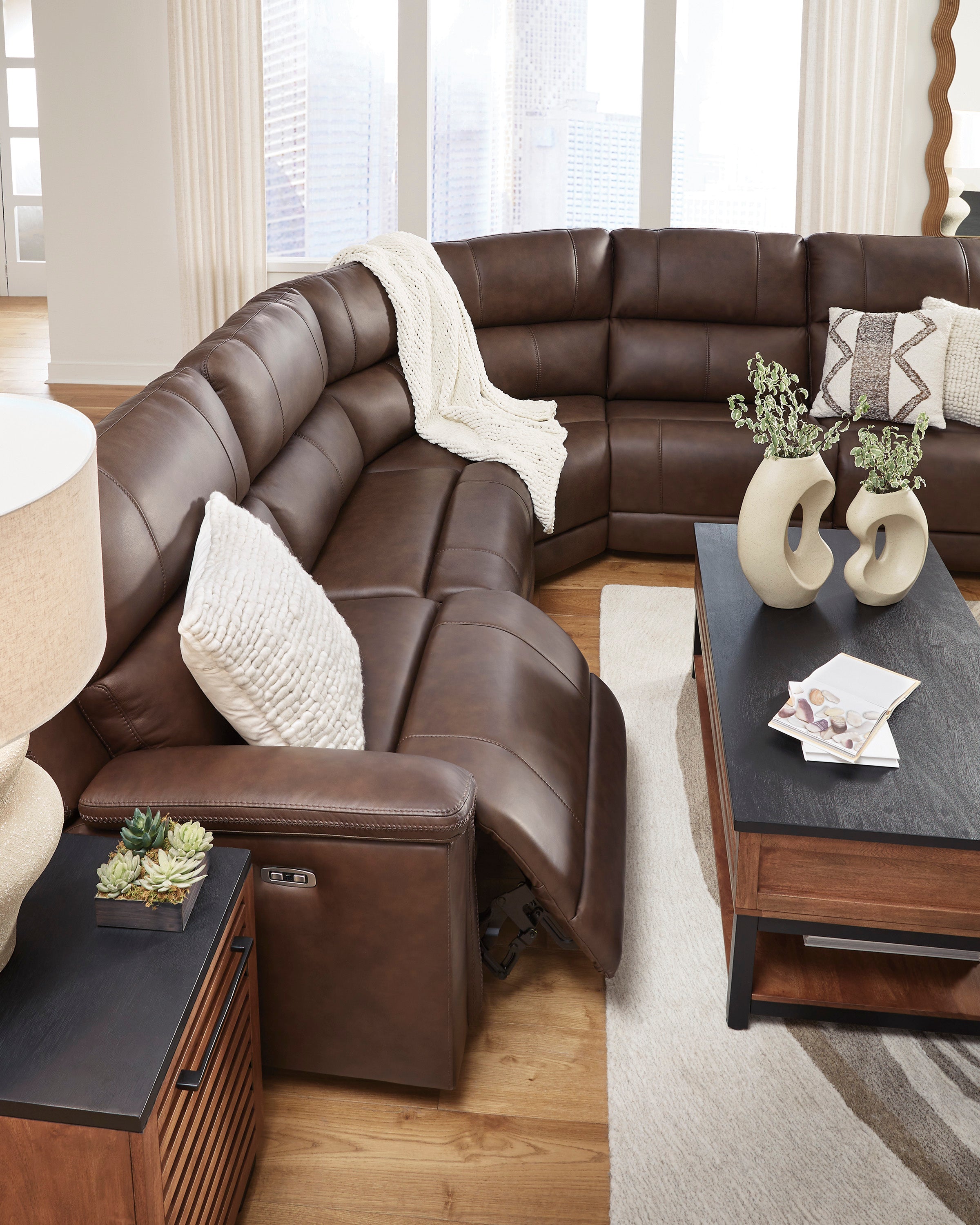 Maverick Modular Leather Reclining Sectional In Espresso (Customizable)